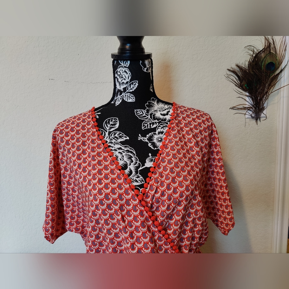 NWT Francesca's Collection Adorable "Mya'n Bohemian Midi Dress (Medium) 🧡🤍🩵🧡 - Picture 2 of 16
